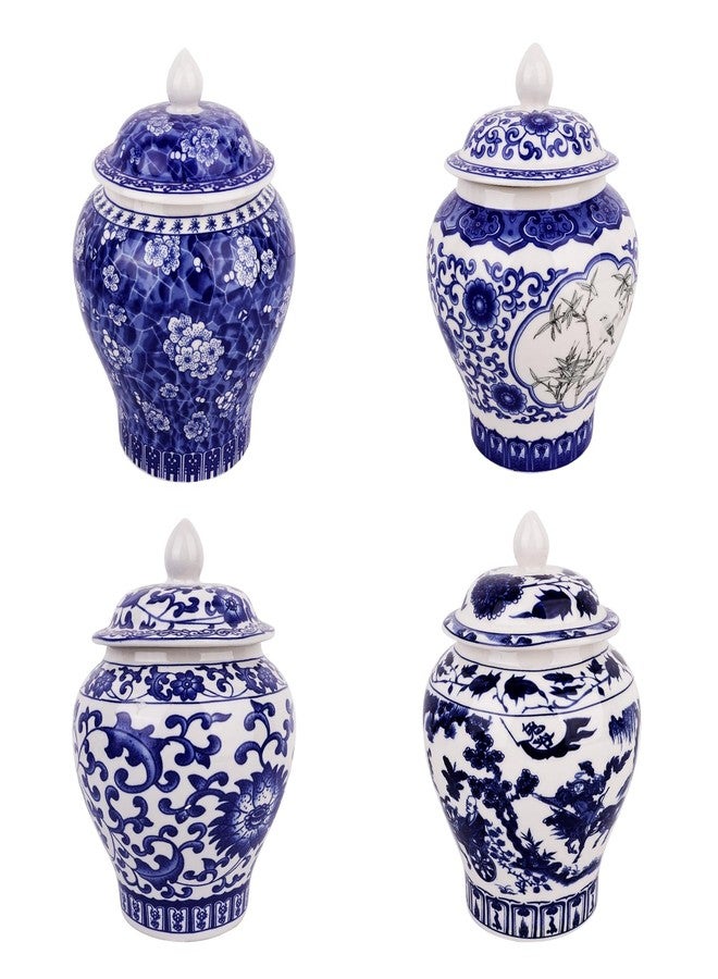 BUWUSMU Set of 4 Small Blue and White Porcelain Vases, Chinoiserie Vase Decor Porcelain Ginger Jars for Home Decor, Bedroom, Living Room, Console Tabletop Decor, Table Accent Shelf(Classical) - Image 1